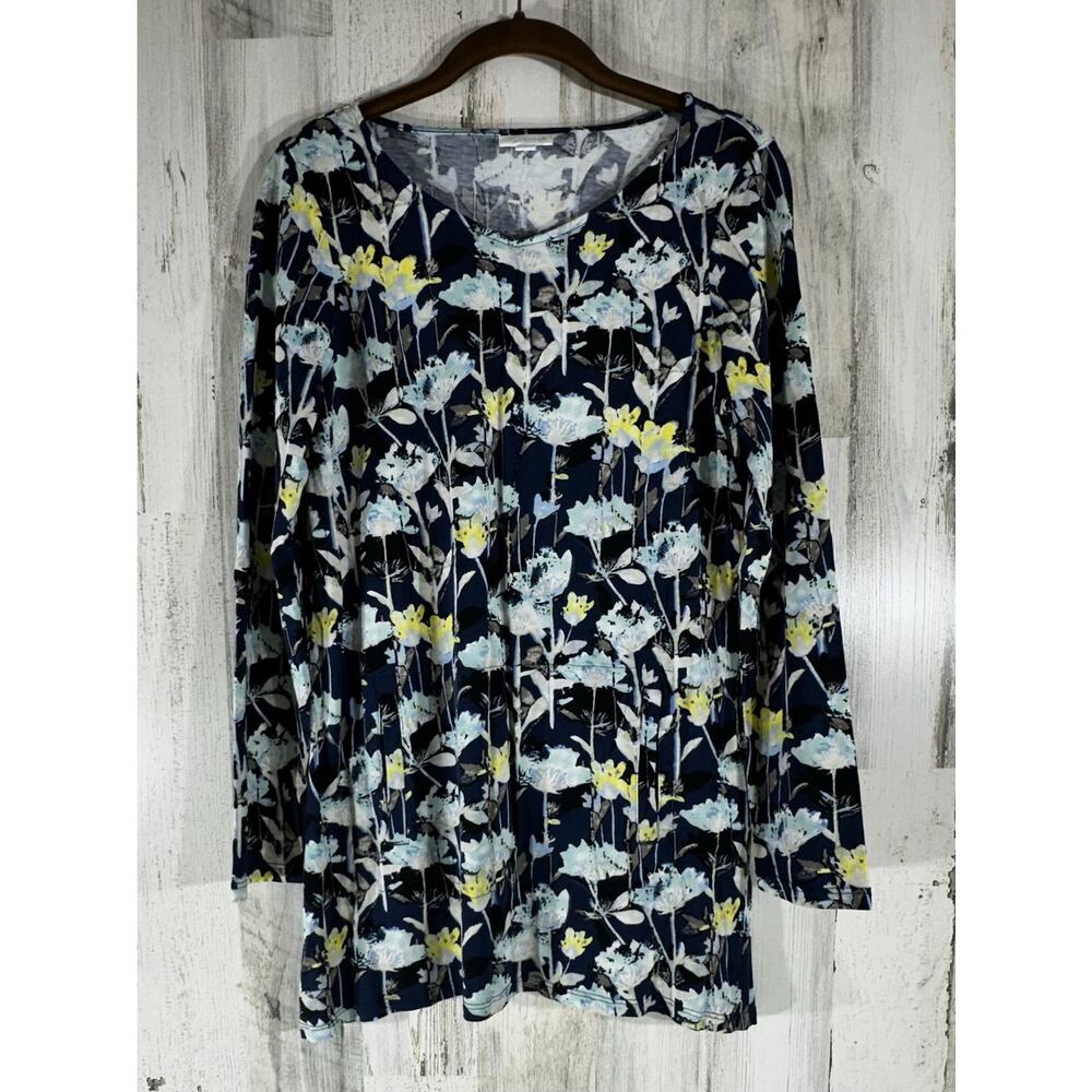PureJill by J Jill Tunic Top Size Small (XS) Navy Floral Kangaroo Pockets READ